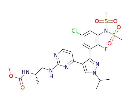 (S)-methyl 1-(4-(3-(5-chloro-2-fluoro-3-(N-(methylsulfonyl)methylsulfonamido)phenyl)-1-isopropyl-1H-pyrazol-4-yl)pyrimidin-2-ylamino)propan-2-ylcarbamate
