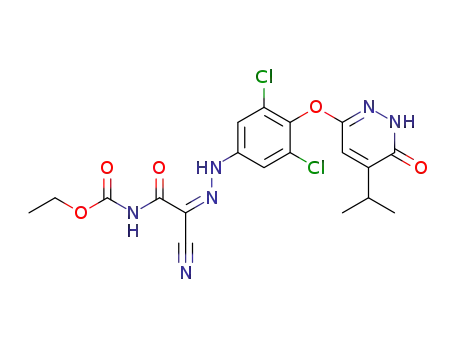 ethyl (Z)-(2-cyano-2-(2-(3,5-dichloro-4-((5-isopropyl-6-oxo-1,6-dihydropyridazin-3-yl)oxy)phenyl)hydrazineylidene)acetyl)carbamate